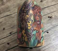 Handmade Leather Chinese Lion Tooled Mens Long Wallet Cool Leather Wallet Clutch Wallet for Men - imessengerbags