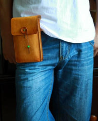 Handmade Cool Mens Leather Cell Phone Holsters Belt Pouch Waist Bag for Men