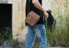 Cool Leather Small Mens Messenger Bags Shoulder Bags for Men