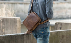 Cool Mens Small Leather Brown Bag Messenger Bags Shoulder Bags  for Men