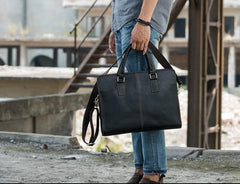 Vintage Black Leather Mens Briefcases Work Bag Laptop Bag Business Bag for Men - imessengerbags