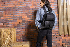 Cool Mens Leather Backpacks Black Travel Backpacks Laptop Backpack for men