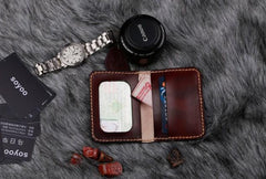 Leather Mens Slim Front Pocket Bifold Small Wallets Card Wallet for Men - imessengerbags