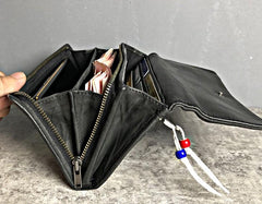 Handmade Genuine Leather Mens Clutch Cool Slim Wallet Zipper Clutch Wristlet Wallet for Men - imessengerbags