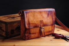 Handmade Vintage Brown Leather Mens Messenger Bag Shoulder Bag for Men