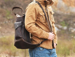 Genuine Leather Mens Cool Chest Bag Sling Bag Crossbody Bag Travel Bag Hiking Bag for men