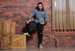 Black Cool Mens Leather Backpacks Travel Backpacks Laptop Backpack for men - imessengerbags
