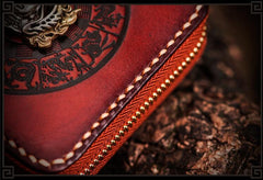 Handmade Leather Small Tooled Mens billfold Wallet Cool Chain Wallet Biker Wallet for Men
