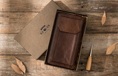 Cool Leather Mens Coffee Long Zipper Clutch Wallet Long Wallet for Men - imessengerbags