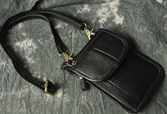 Mens Leather Small Belt Pouch Slim Side Bag Waist Pouch Holster Belt Case for Men
