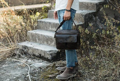 Cool Black Leather Mens Messenger Bag Vintage Shoulder Bag for Men