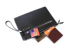 Cool Handmade Leather Mens Wristlet Bag Clutch Zipper Clutch for Men
