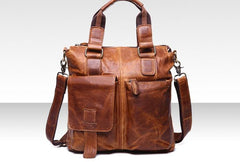 Vintage Coffee Leather Mens Briefcase Laptop Bag Business Bags Work Bag for Men - imessengerbags