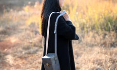 Handmade Gray Leather Mens Small Box Bag Shoulder Bag Messenger Bag for Men - imessengerbags