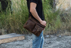 Vintage Leather Mens Cool Messenger Bag Shoulder Bags  for Men