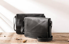 Black Large Leather Mens Cool Messenger Bags Shoulder Bags  for Men