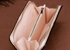 Handmade Leather Mens Clutch Wallet Cool Zhong Kui Tooled Wallet Long Zipper Wallets for Men - imessengerbags