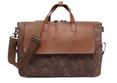 Mens Canvas Leather Briefcase Handbag Laptop Bag Business Bag for Men