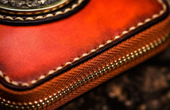 Handmade Leather Small Tibetan Tooled Mens billfold Wallet Cool Chain Wallet Biker Wallet for Men - imessengerbags