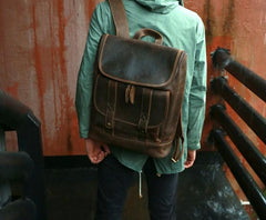 Cool Leather Coffee Mens Backpack Travel Backpacks Laptop Backpack for men