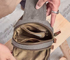 Cool Gray Canvas Mens Sling Bag Chest Bag One Shoulder Packs for men