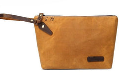 Cool Canvas Leather Mens Wristlet Bag Vintage Clutch Zipper Bag for Men