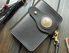 Handmade Leather Biker Wallet Mens Cool Short Chain Wallet Trucker Wallet with Chain