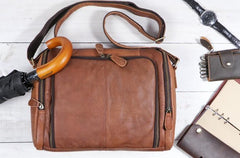 Cool Leather Brown Mens Messenger Bags Vintage Shoulder Bag  for Men