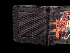Handmade Leather Fine Horse Tooled Mens billfold Wallet Cool Leather Wallet Slim Wallet for Men - imessengerbags