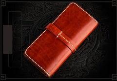Handmade Leather Men Tooled Chinese Lion Cool Leather Wallet Long Phone Wallets for Men - imessengerbags