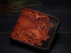 Handmade Leather Carp Tooled Mens billfold Wallet Cool Leather Wallet Slim Wallet for Men - imessengerbags
