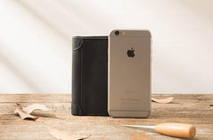 Black Cool Leather Mens Small Wallet Trifold Vintage billfold Wallet for Men - imessengerbags