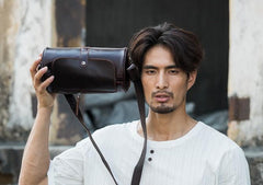 Cool Leather Mens Barrel Shoulder Bag Coffee Messenger Bags for Men - imessengerbags