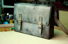 Handmade Vintage Leather Mens Messenger Bags Gray Shoulder Bag for Men - imessengerbags