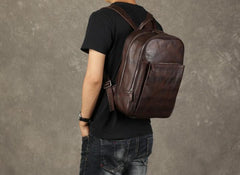 Genuine Leather Mens Cool Backpack Sling Bag Large Black Travel Bag Hiking Bag for men - imessengerbags