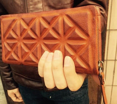 Genuine Leather Mens Cool Long Leather Wallet Zipper Clutch Wristlet Wallet for Men - imessengerbags