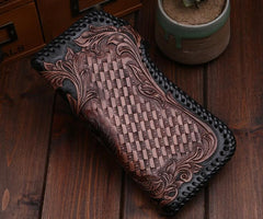 Handmade Leather Wolf Mens Chain Biker Wallet Cool Leather Wallet Long Phone Wallets for Men - imessengerbags