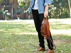 Genuine Leather Mens Cool Chest Bag Sling Bag Crossbody Bag Travel Bag Hiking Bag for men - imessengerbags
