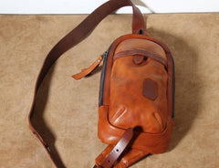 Genuine Leather Mens Cool Chest Bag Sling Bag Crossbody Bag Travel Bag Hiking Bag for men - imessengerbags