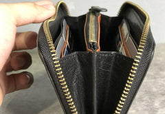 Genuine Leather Mens Cool Long Leather Wallet Zipper Clutch Wristlet Wallet for Men - imessengerbags