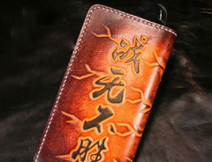 Handmade Leather Men Tooled Monkey King Cool Leather Wallet Long Phone Wallets for Men