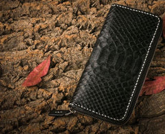 Handmade Leather Mens Clutch Wallet Cool Boa Skin Wallet Long Zipper Wallets for Men - imessengerbags