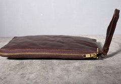 Handmade Genuine Leather Mens Clutch Cool Slim Wallet Zipper Clutch Wristlet Wallet for Men