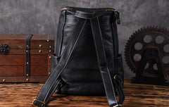 Genuine Leather Mens Cool Backpack Sling Bag Large Black Travel Bag Hiking Bag for men