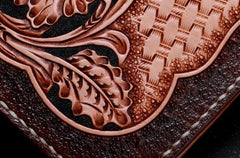 Handmade Leather Mens Tooled Floral Clutch Wallet Cool Wallet Long Wallets for Men Women - imessengerbags