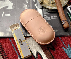 Cool Beige Leather Mens 2pcs Cigar Case Cool Custom Leather Cigar Case for Men