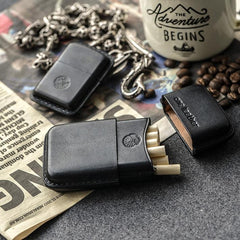 Handmade Black Leather Mens 11pcs Cigarette Holder Case Cool Custom Cigarette Case for Men - imessengerbags