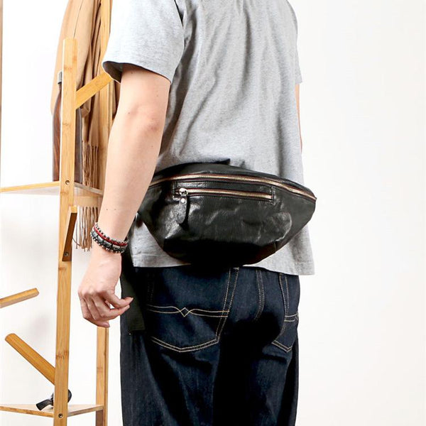 Black Casual Leather Mens Fanny Pack Brown Waist Bag Waist Pack Hip Bag Bum Pack For Men