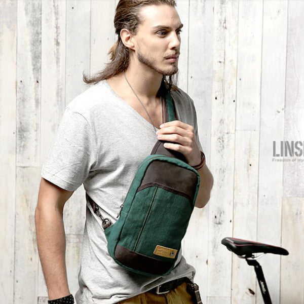 Green Canvas Sling Backpack Men's Sling Bag Coffee Chest Bag Canvas One shoulder Backpack For Men - imessengerbags