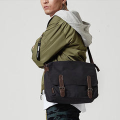Black Canvas Leather Mens School Bag Messenger Bags Navy Blue Canvas Courier Bag for Men - imessengerbags